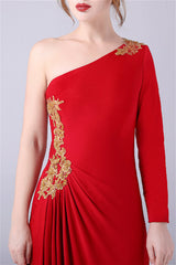 Mermaid One Shoulder Ankle-length Asymmetrical Applique mother's dress-Ballbella