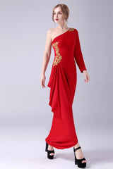 Mermaid One Shoulder Ankle-length Asymmetrical Applique mother's dress-Ballbella