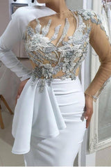 Mermaid One shoulder High split White Illusion neck Wedding Dress-Ballbella