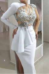 Mermaid One shoulder High split White Illusion neck Wedding Dress-Ballbella