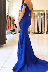 Mermaid Pink Off-the-Shoulder Formal Dress Simpe Elegant Long Evening Dress-Ballbella