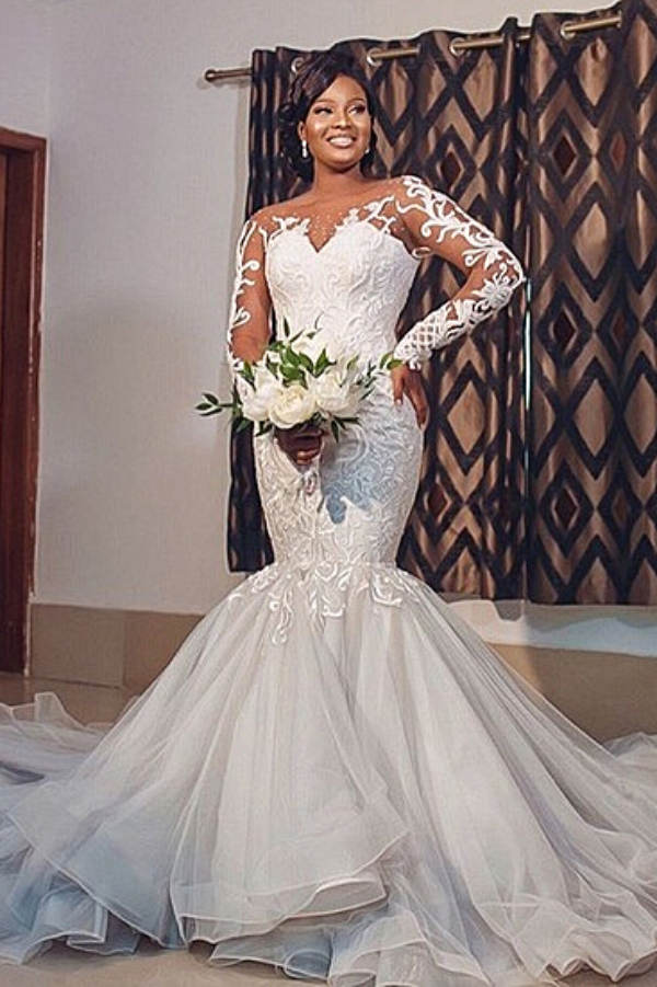 Bride Plus Size Long Tulle Mermaid Skirt Mermaid Round Collar