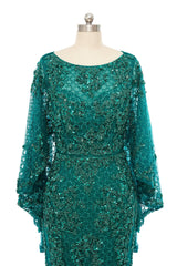 Mermaid Round Floor-length Long Sleeve Sequined Beading Gorgeous Prom Dresses-Ballbella