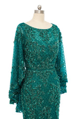 Mermaid Round Floor-length Long Sleeve Sequined Beading Gorgeous Prom Dresses-Ballbella