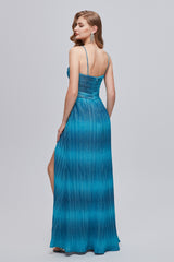 Mermaid Spaghetti strap Ankle Length Sleeveless Open Back Split Front Modest Prom Dress-Ballbella