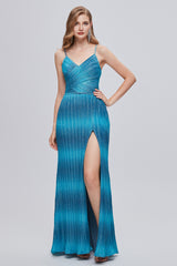 Mermaid Spaghetti strap Ankle Length Sleeveless Open Back Split Front Modest Prom Dress-Ballbella