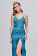 Mermaid Spaghetti strap Ankle Length Sleeveless Open Back Split Front Modest Prom Dress-Ballbella