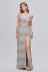 Mermaid Spaghetti strap Ankle Length Sleeveless Open Back Split Front Modest Prom Dress-Ballbella