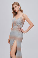 Mermaid Spaghetti strap Ankle Length Sleeveless Open Back Split Front Modest Prom Dress-Ballbella