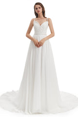 Mermaid Spaghetti strap Beading V-neck Floor-length Sleeveless Backless Wedding Dress-Ballbella