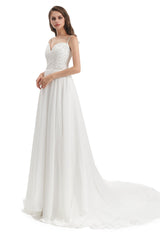 Mermaid Spaghetti strap Beading V-neck Floor-length Sleeveless Backless Wedding Dress-Ballbella