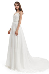 Mermaid Spaghetti strap Beading V-neck Floor-length Sleeveless Backless Wedding Dress-Ballbella
