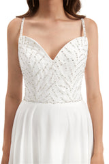 Mermaid Spaghetti strap Beading V-neck Floor-length Sleeveless Backless Wedding Dress-Ballbella