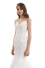 Mermaid Spaghetti strap Sweetheart Sequined Floor-length Sleeveless Backless Appliques Lace Wedding Dress-Ballbella