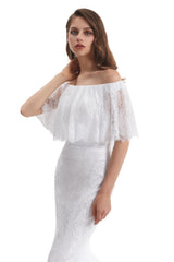 Mermaid Strapless Floor-length Off-the-shoulder Appliques Lace Short Sleeve Floor-length Wedding Dress-Ballbella