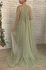 Mermaid Strapless Lace Sequined Floor-length Sleeveless With Shawl High Split Prom Dress-Ballbella