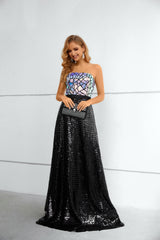 Mermaid Strapless Sequined Floor-length Sleeveless Backless Lace Prom Dress-Ballbella