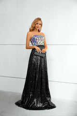 Mermaid Strapless Sequined Floor-length Sleeveless Backless Lace Prom Dress-Ballbella