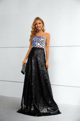 Mermaid Strapless Sequined Floor-length Sleeveless Backless Lace Prom Dress-Ballbella