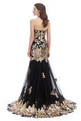 Mermaid Strapless Sweetheart Lace Sequined Floor-length Sleeveless Backless Prom Dress-Ballbella