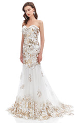 Mermaid Strapless Sweetheart Lace Sequined Floor-length Sleeveless Backless Prom Dress-Ballbella