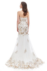 Mermaid Strapless Sweetheart Lace Sequined Floor-length Sleeveless Backless Prom Dress-Ballbella