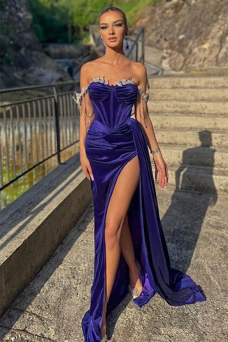 Mermaid Strapless Sweetheart Off-The-Shoulder High Split Side Train Floor-Length Prom Dress Mermaid Strapless Sweetheart Off-The-Shoulder High Split Side Train Floor-Length Prom Dress