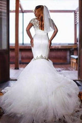 Mermaid Sweetheart Court Train Tulle Lace Beading Wedding Dress-Ballbella
