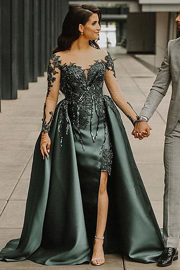 Mermaid Sweetheart Floor-length Long Sleeve Appliques Lace With Side Train Prom Dress Mermaid Sweetheart Floor-length Long Sleeve Appliques Lace With Side Train Prom Dress