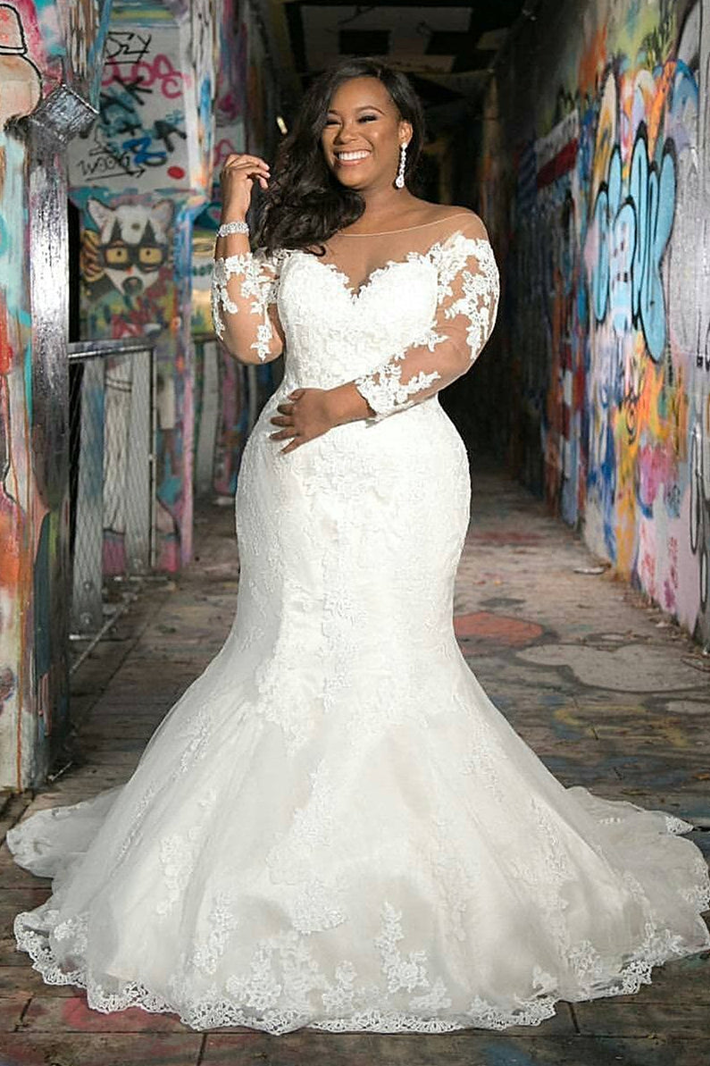 mermaid wedding dress with sleeves uk Mermaid Sweetheart Floor Length Long Sleeves Tulle Applique Wedding Dress