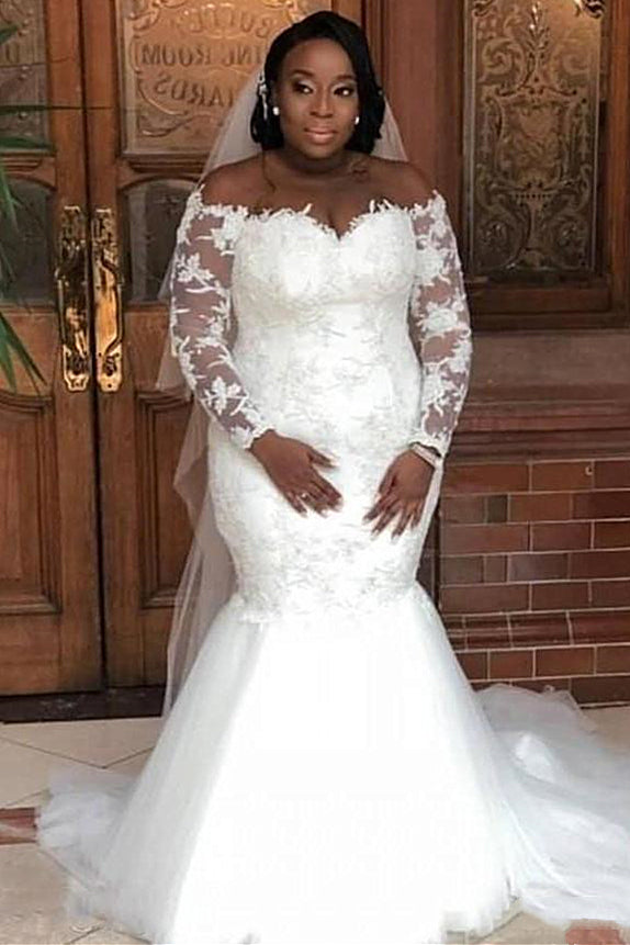 Mermaid Sweetheart Floor Length Long Sleeves Tulle Applique