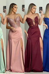 Mermaid Sweetheart Lace High Split Floor-length Sleeveless Prom Dress-Ballbella