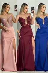 Mermaid Sweetheart Lace High Split Floor-length Sleeveless Prom Dress-Ballbella