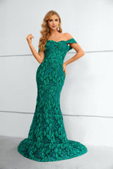 Mermaid Sweetheart Off-the-shoulder Floor-length Sleeveless Backless Appliques Lace Prom Dress-Ballbella