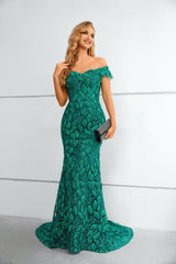 Mermaid Sweetheart Off-the-shoulder Floor-length Sleeveless Backless Appliques Lace Prom Dress-Ballbella