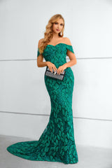 Mermaid Sweetheart Off-the-shoulder Floor-length Sleeveless Backless Appliques Lace Prom Dress-Ballbella