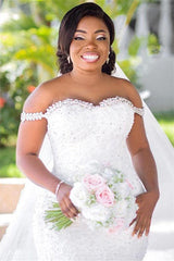 Mermaid Sweetheart Off-the-shoulder Floor-length Sleeveless Backless Appliques Lace Wedding Dress-Ballbella