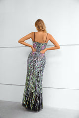 Mermaid Sweetheart Spaghetti Strap Floor-length Sleeveless Backless Appliques Lace High Split Prom Dress-Ballbella