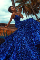 Mermaid Sweetheart Strapless Floor-length Sequined Sleeveless Prom Dress-Ballbella