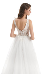 Mermaid V-neck Floor-length Sleeveless Backless Appliques Lace Wedding Dress-Ballbella