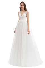 Mermaid V-neck Floor-length Sleeveless Backless Appliques Lace Wedding Dress-Ballbella