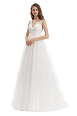 Mermaid V-neck Floor-length Sleeveless Backless Appliques Lace Wedding Dress-Ballbella