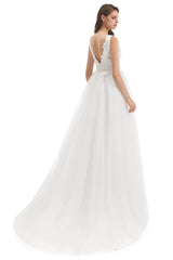 Mermaid V-neck Floor-length Sleeveless Backless Appliques Lace Wedding Dress-Ballbella