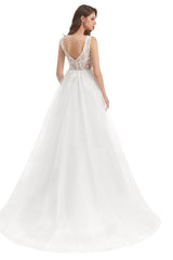 Mermaid V-neck Floor-length Sleeveless Backless Appliques Lace Wedding Dress-Ballbella