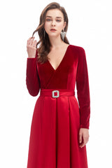 Mermaid V-neck High Split Floor-length Long Sleeve Open Back Prom Dress-Ballbella