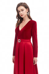 Mermaid V-neck High Split Floor-length Long Sleeve Open Back Prom Dress-Ballbella