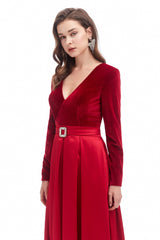 Mermaid V-neck High Split Floor-length Long Sleeve Open Back Prom Dress-Ballbella