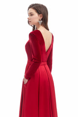 Mermaid V-neck High Split Floor-length Long Sleeve Open Back Prom Dress-Ballbella