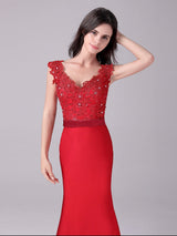Mermaid V-neck Lace Floor Length Sleeveless Backless mother's dress-Ballbella
