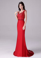 Mermaid V-neck Lace Floor Length Sleeveless Backless mother's dress-Ballbella